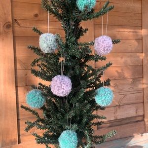 Set of 7 Handmade Pom Pom Ornaments